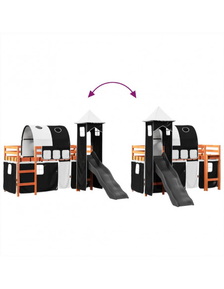 Letto a Soppalco con Torre Bambini Bianco e Nero 90x190cm Pino