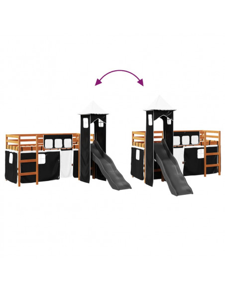 Letto a Soppalco con Torre Bambini Bianco e Nero 90x200cm Pino