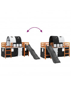 Letto a Soppalco con Tunnel Bambini Bianco e Nero 80x200cm Pino