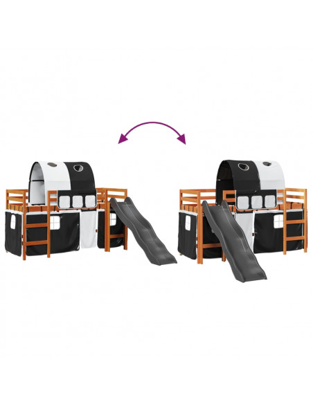 Letto a Soppalco con Tunnel Bambini Bianco e Nero 80x200cm Pino