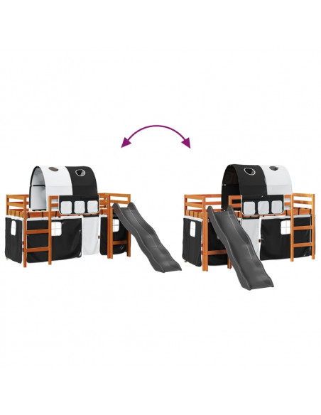 Letto a Soppalco con Tunnel Bambini Bianco e Nero 90x190cm Pino