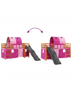 Letto a Soppalco con Tunnel Bambini Rosa 80x200cm Massello Pino