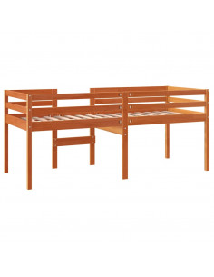 Letto a Soppalco Marrone Cera 90x190 cm Legno Massello di Pino