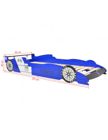 Letto Bambini Auto da Corsa 90x200 cm Blu
