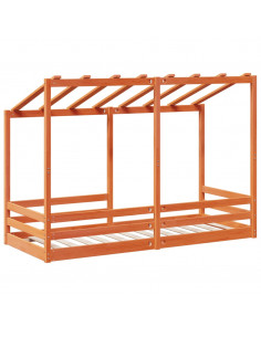 Letto Bambini con Tetto Marrone Cera 90x190 cm Massello Pino