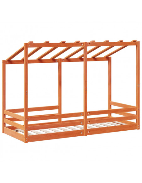 Letto Bambini con Tetto Marrone Cera 90x190 cm Massello Pino