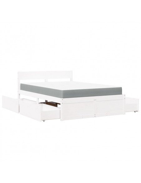 Letto Cassetti e Materasso Bianco 120x190cm Legno Massello Pino