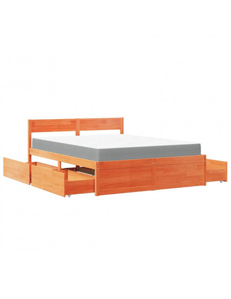 Letto Cassetti e Materasso Cera 160x200cm Legno Massello Pino