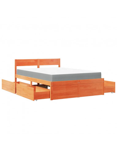 Letto Cassetti e Materasso Marrone Cera 140x190cm Massello Pino