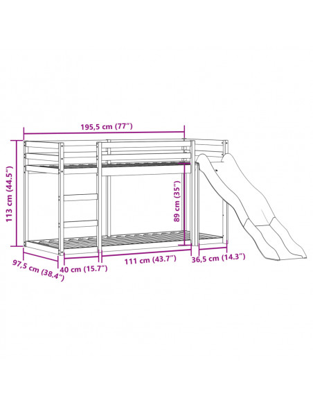 Letto Castello Scivolo Scala Marrone Cera 90x190 cm Legno Pino