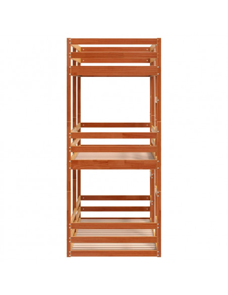 Letto Castello Triplo Marrone Cera 90x190cm Legno Massello Pino