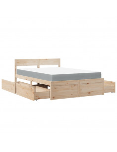 Letto con Cassetti e Materasso 120x190 cm Legno Massello Pino