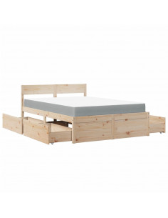 Letto con Cassetti e Materasso 120x200 cm Legno Massello Pino
