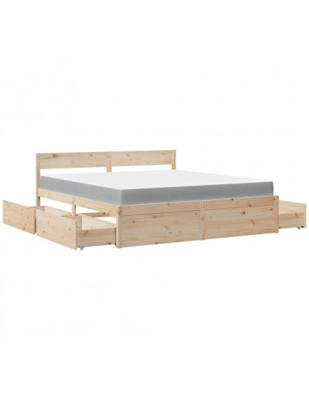 Letto con Cassetti e Materasso 180x200 cm Legno Massello Pino