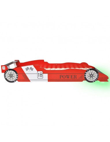 Letto con Luci LED per Bambino Auto da Corsa 90x200 cm Rosso