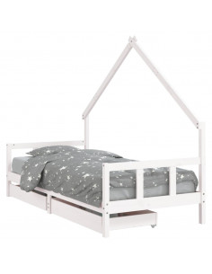 Giroletto Bambini con Cassetti Bianco 90x200cm Massello di Pino 2