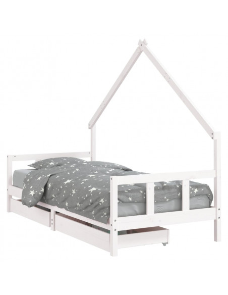 Giroletto Bambini con Cassetti Bianco 90x200cm Massello di Pino