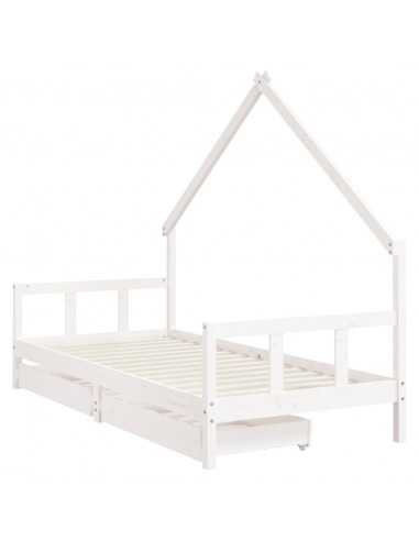 Giroletto Bambini con Cassetti Bianco 90x200cm Massello di Pino