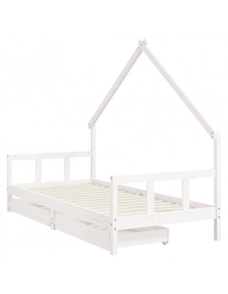 Giroletto Bambini con Cassetti Bianco 90x200cm Massello di Pino