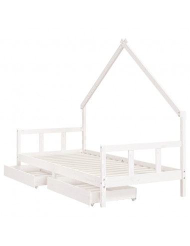 Giroletto Bambini con Cassetti Bianco 90x200cm Massello di Pino