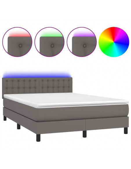 Giroletto Molle con Materasso e LED Grigio 140x190cm Similpelle