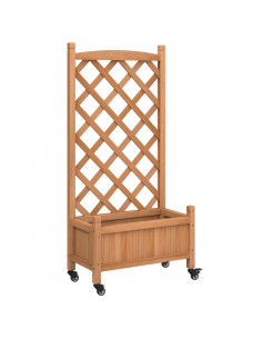 Fioriera con Traliccio e Ruote Marrone Legno Massello di Abete 2