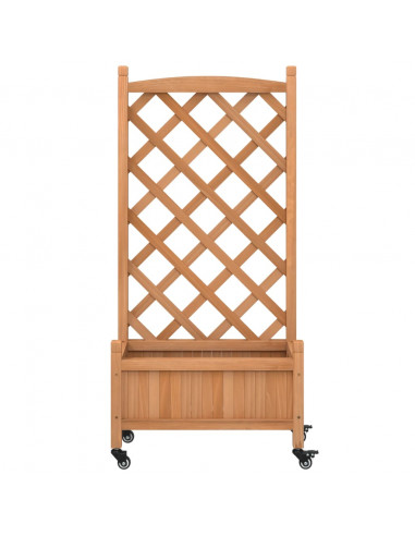 Fioriera con Traliccio e Ruote Marrone Legno Massello di Abete