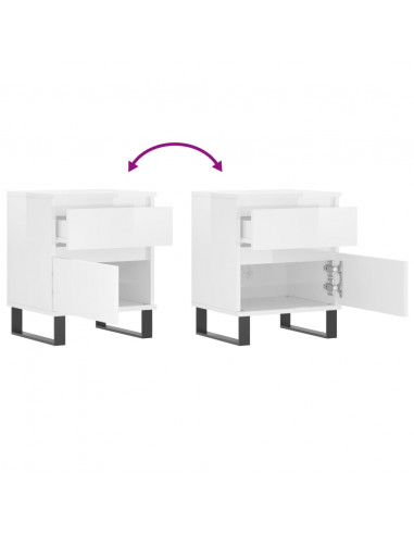 Comodini 2pz Bianco Lucido 40x35x50 cm in Legno Multistrato
