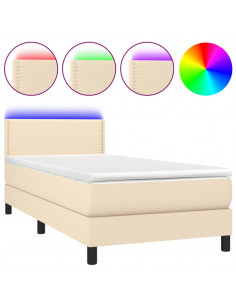 Letto a Molle con Materasso e LED Crema 100x200cm in Tessuto 2