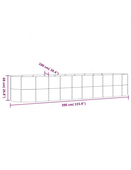 Letto Giardino Acciaio Verniciato Polvere 396x100x68cm Argento