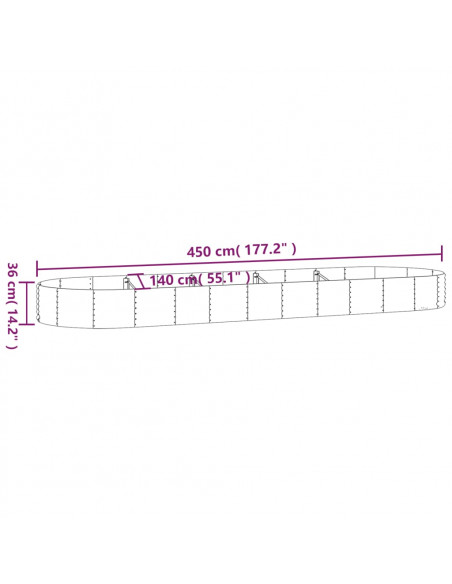Letto Giardino Acciaio Verniciato Polvere 450x140x36 cm Argento