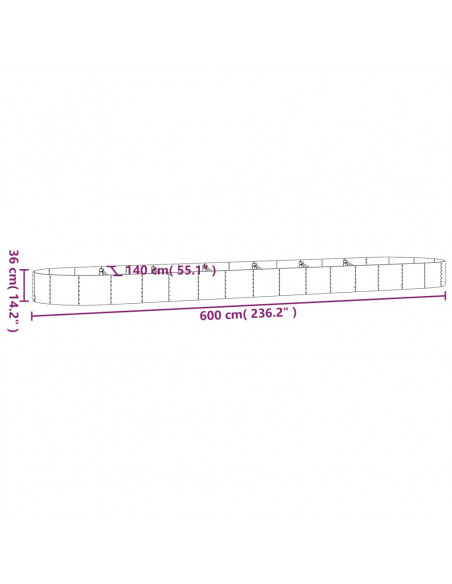 Letto Giardino Acciaio Verniciato Polvere 600x140x36 cm Argento