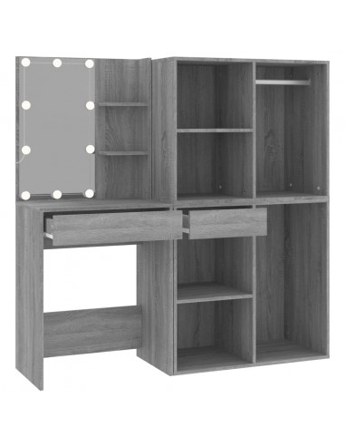 Toeletta con LED e Armadietti Grigio Sonoma Legno Multistrato