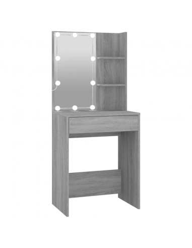 Toeletta con LED e Armadietti Grigio Sonoma Legno Multistrato