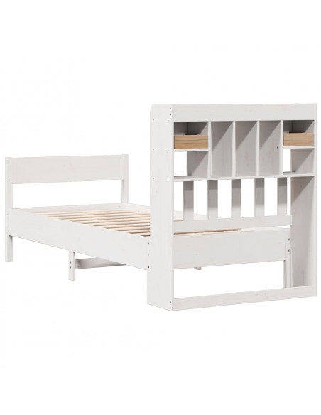 Letto Libreria senza Materasso Bianco 90x190 cm Massello Pino
