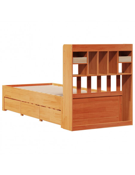 Letto Libreria senza Materasso Marrone Cera 100x200 cm in Pino