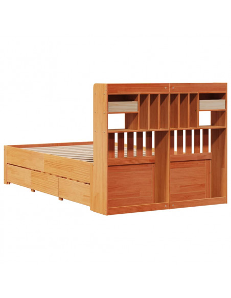 Letto Libreria senza Materasso Marrone Cera 135x190 cm in Pino