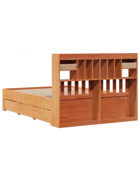 Letto Libreria senza Materasso Marrone Cera 140x190 cm in Pino