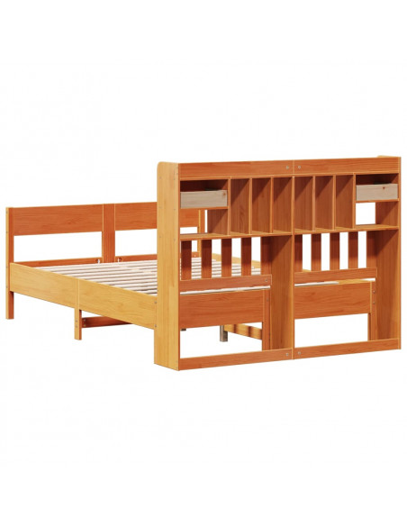 Letto Libreria senza Materasso Marrone Cera 140x190 cm in Pino