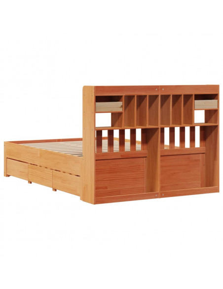 Letto Libreria senza Materasso Marrone Cera 140x200 cm in Pino