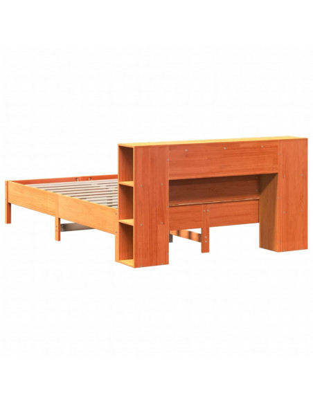 Letto Libreria senza Materasso Marrone Cera 140x200 cm in Pino