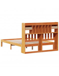 Letto Libreria senza Materasso Marrone Cera 140x200 cm in Pino