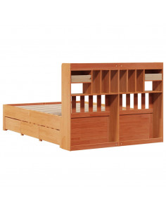 Letto Libreria senza Materasso Marrone Cera 150x200 cm in Pino