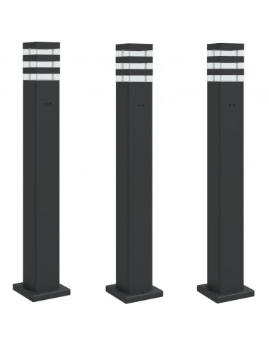 Lampade da Terra per Esterni con Presa 3pz Nere 80 cm Alluminio