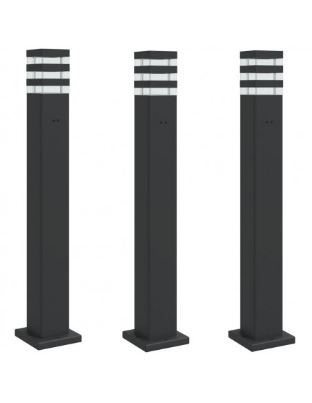Lampade da Terra per Esterni con Presa 3pz Nere 80 cm Alluminio
