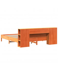 Letto Libreria senza Materasso Marrone Cera 200x200 cm in Pino