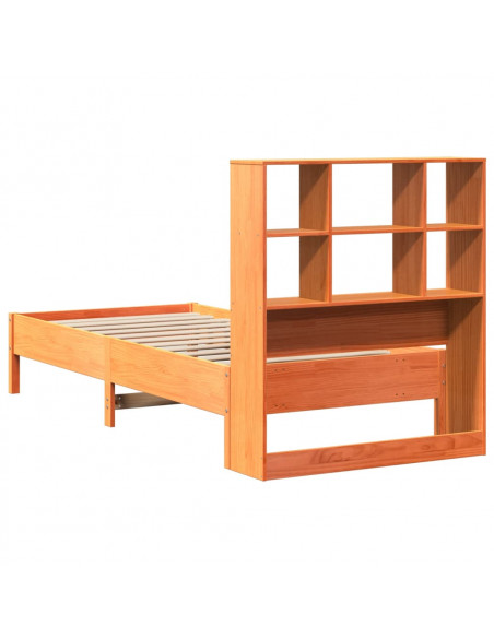 Letto Libreria senza Materasso Marrone Cera 75x190 cm in Pino