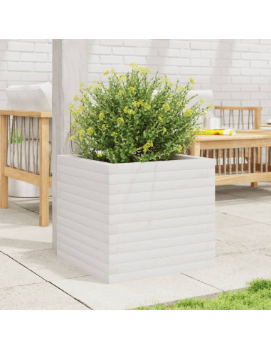 Fioriera da Giardino Bianca 50x50x45,5cm Legno Massello di Pino