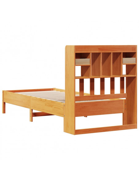 Letto Libreria senza Materasso Marrone Cera 90x200 cm in Pino