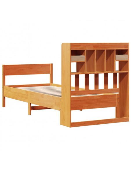 Letto Libreria senza Materasso Marrone Cera 90x200 cm in Pino
